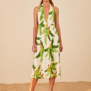 FARM Rio Green Leaf Print Midi Dress